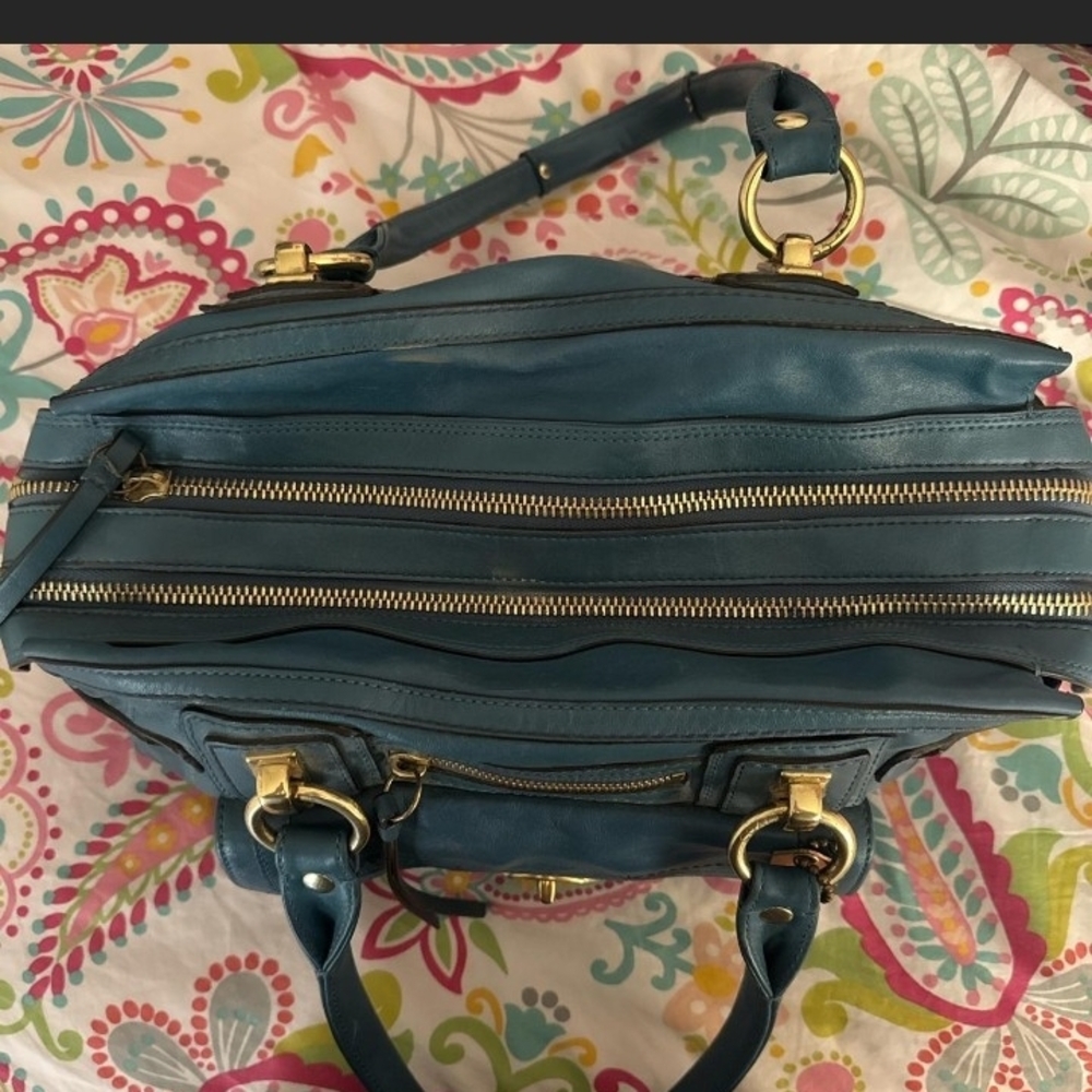Coach Teal Leather Hampton Lindsay Satchel Handbag with Gold Hardware - Picture 3 of 8